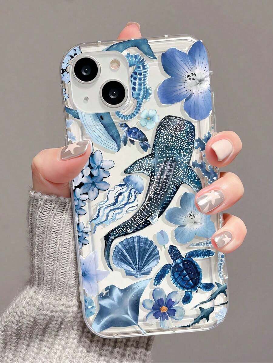 1pc 1pc Fashionable Personalized Ocean Elements Whale, Starfish, Jellyfish, Coral Collage Pattern Transparent TPU Cushion Shock-Absorbing Phone Case Compatible With  16/16Pro/16Plus/15/15ProMax/15Pro/11/12/13/14ProMax/12Mini/13Mini/11Pro/11ProMax/12Pro/12ProMax/13Pro/13ProMax/14Pro/14ProMax, Soft Case With Elegant Vibe Waterproof Anti-Fall Scratch Resistant Phone Cases Summer  17 Pro Case  17 Plus Case  15 Case  16 Case  16 Plus Case - 1 cái - Xem 1