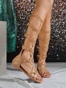 Sandalias planas de verano marrones para adolescentes - Marrón - Ver 4