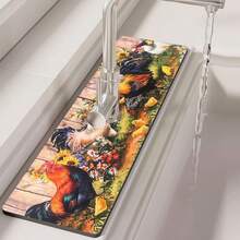 1pc, Farmhouse Chicken Style, Diatom Mud Faucet Absorbent Pad, Bathroom Faucet Splash Pad, Moisture-Proof Anti-Slip Faucet Pad, Kitchen Countertop Accessories. - Multicolor - View 4