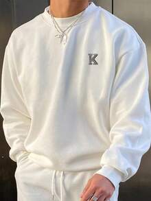 男士休闲百搭灰色字母印花圆领卫衣，适合送给丈夫、男友或朋友。 - 白色 - 查看 3