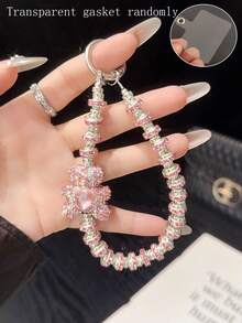 1pc Sparkling Rhinestone Bear & Heart Shaped Bling Phone Charm Pendant Necklace Chain, Cute Design - Multicolor - View 3