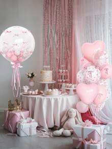 1set Pink Bow Balloon Set, 20in Light Gray Pink White Bobo Heart Balloons, Princess Girl 1st Birthday & Baby Shower Party Decorations - Multicolor - View 7