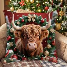 1pc 18" X 18" (45cm X 45cm) Holiday Christmas Cow Print Pillow Case, Single-Sided Print, Suitable For Sofa, Living Room, Bedroom Decoration, Pillow Insert Not Included - Multicolor D - View 1
