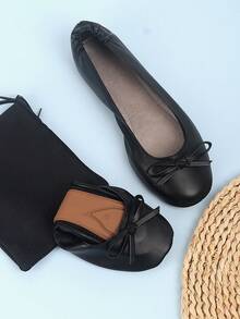 女士时尚休闲柔软舒适百搭经典蝴蝶花朵轻便透气室内可折叠一脚蹬舞鞋 - 黑色 - 查看 2