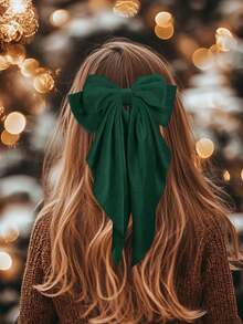 2 piezas Lazo grande de terciopelo navideño con cola larga, pasador de pelo con moño para niñas, sujetador de cola de caballo, accesorios para el cabello para niñas, regalos de Navidad para niñas, fácil de usar (rojo y verde oscuro) - Multicolor - Ver 4