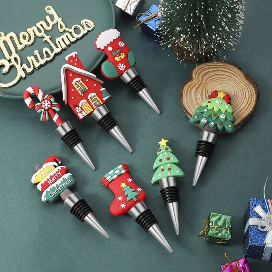 1pc Christmas Small Gift, Christmas Gift, Party Favor, Christmas Tree Shaped Wine Bottle Stopper - Multicolor - View 1