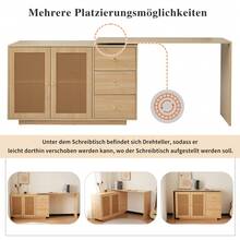 Desk, L-Shaped Desk, Computer Desk With Rattan Doors, Dressing Table, White 126 - 1 - View 10