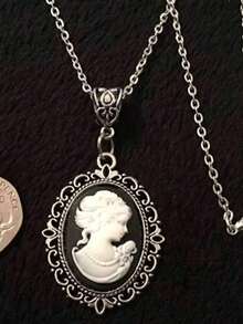 1Pc Vintage Ladies' Cameo Pendant Necklace - 18 Inch Black Chain, Steampunk Silver Design, Ideal Prom Gift & Party Jewelry - 銀色 - 查看 3