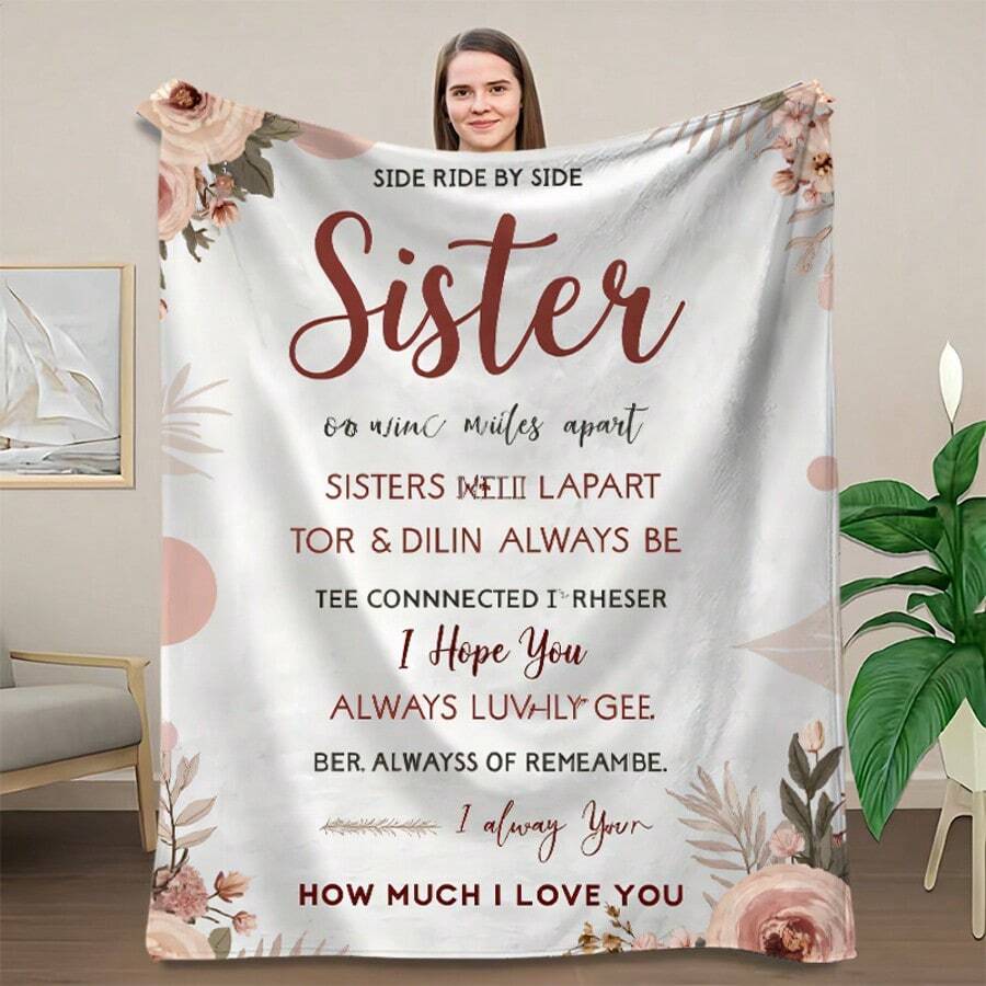 To My Sister,Super Soft Flannel Printed Blanket,As Birthday Gifts, Family, Wedding, Souvenir Blankets, Polyester Blankets Suitable For All Seasons, Washable, Machine Washable, Lightweight, Breathable, Comfortable, Warm, Unique, 280gsm For Him, Her Personalized Ideal Gifts For Her,Perfect Nap, Camping, Travel, Home, Daily Life, Office Decoration, Birthday, Anniversary, Valentine's Day, Thanksgiving, Christmas, Halloween, Wedding, New Year Gifts ,Sofa,Bed,Car,Bedroom,Living Room,Office, Outdoor Camping, Beach,Wall Decoration - 多色20 - 查看 1
