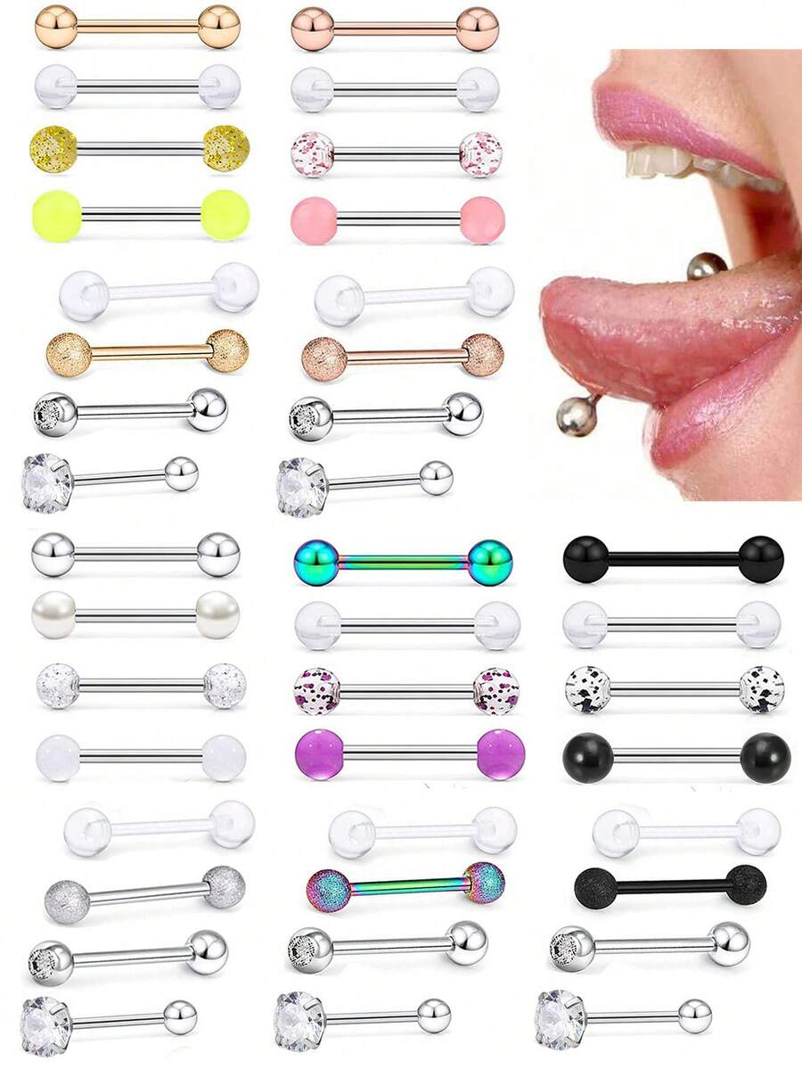 8 قطع من أقراط اللسان من الفولاذ المقاوم للصدأ، قضبان، كرات، مناسبة للارتداء اليومي، للجنسين