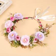 1pc Pink Rose Flower Bohemian Style Bridal Wedding Floral Headpiece, Hawaiian Outfit For Women, Hair Accessories, Coronas, Tiara, Costume Crown