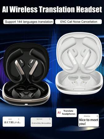 智能AI翻译耳机真无线运动持久蓝牙耳机立体声半入耳式气导耳机，耳机电池45mah，实时翻译耳机144种语言，适合旅行商务