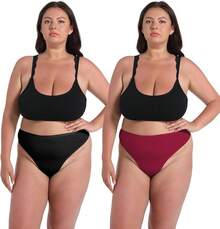 High Waisted Cotton Thongs For Women, Breathable Plus Size Multipack - 黑色*1 白色*1 軍綠色*1 酒紅色*1 藍色*1 卡其色*1 - 查看 9