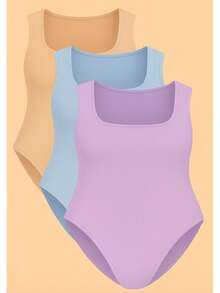 Kit 3 Bory Plus Size Body Bori Tank Top Thick Strap Closed Back Second Skin Fresh Fashion Spring Summer Timeless Clothes Large - 裸色/淡紫色/淡藍色 - 查看 2