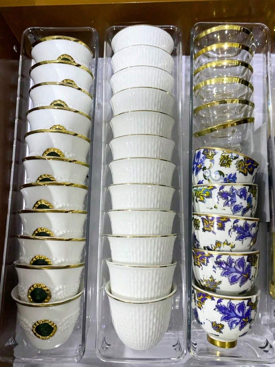 1个厨房用具收纳盒，桌面抽屉整理盒，家用文具及杂物透明隔层化妆盒，冰箱抽屉整理盒