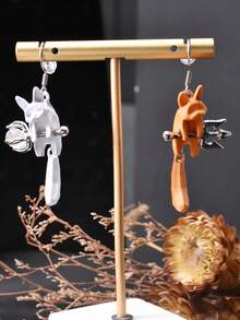 1 Pair Asymmetric Black & White Kitty Design Earrings, Stylish & Edgy For Party, Holiday, Daily Wear