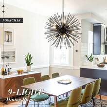Sputnik Chandelier Solid Metal Starburst Chandelier Light Fixture 9-Light Mid-Century Modern Satellite Light Fixture For Living Room Dining Room Foyer Study Room Bathroom,E12 - 黑色 - 查看 4