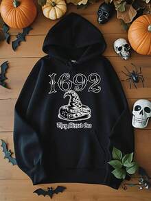 Men'S 1692 Wizard Hat Graphic Hoodie - Cozy Red Pullover With "They Missed One" Design, Large  Pocket, Machine Washable, Perfect For Casual Wear & Gifts, Everyday Comfort Hoodie | Playful Graphic Hoodie | Comfortable Fit Hoodie,Fall Hoodies,Men's Fall Clothes,Street Wear,Halloween,Mens Hoodies,Y2k Clothes,Jesus Hoodie,Thanksgiving Day,Nightmare Before Christmas,Christmas - 黑色 - 查看 1