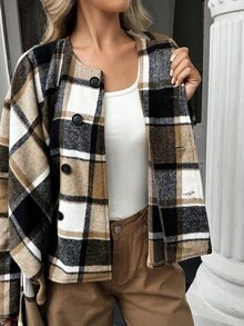 Doriss Loose Checked Slouchy Collar Shawl Coat, Autumn & Winter, Business Casual Woman, Valentine's Day Outfit, Modest, Business Casual Woman, Homecoming, Bohemian, Old Money Style, Wedding Season
