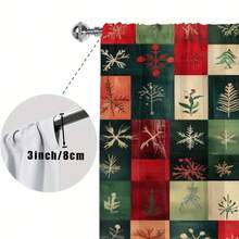 2pcs Patchwork Christmas Pattern Curtains, Retro Design Light - Filtering Polyester Curtains For Christmas Home Windows, Rod Pocket Curtains For Living Room & Bedroom Decor