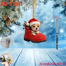 Ornement d'arbre de Noël en acrylique charmant - Botte rouge avec design de chiot, parfait pour la décoration de vacances, l'accrocher à un sac à dos et les accessoires de voiture. Décorations de Noël à la maison, cadeaux de Noël, décorations de Noël - Multicolore - Voir 5