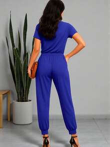 Sexy, Comfortable And Light Women's Jumpsuit With Belt Detail - 寶藍色 - 查看 2