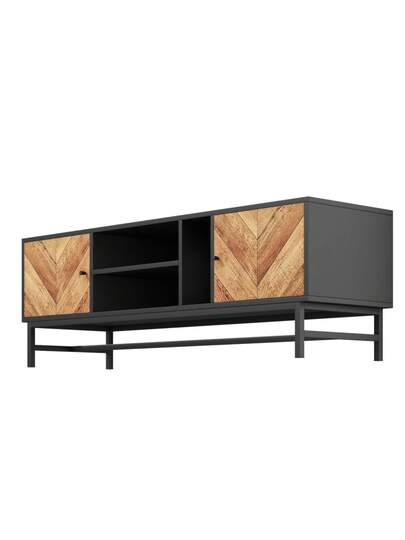 150cm TV St Contrasting Zwart Wood Versatile Storage Space, Including Cabinets, Horizontal Vertical Compartments, Moderne Minimalist view 11
