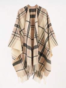1pc Women's Fashionable Plaid Warm Scarf Shawl Poncho - Multicolor - View 4