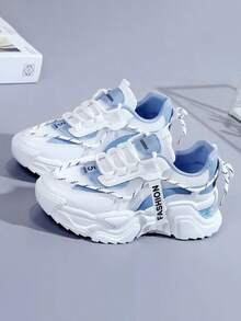 Zapatos de mujer. Tenis cómodos y transpirables con tacón de cuña antideslizante y resistente al desgaste, y suela gruesa. Superficie de malla transpirable, puntera redonda con cordones, antideslizante y resistente al desgaste. Ideales para correr, senderismo, baloncesto, fútbol, ​​voleibol y tenis. - Azul - Ver 1