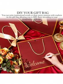 5pcs/1pc-Landscape-Style Kraft Paper Gift Bags, Shopping Bags, Packaging Bags With Handles, Bow-Decorated Handbags, Trick Or Treat, Halloween, White Large-Capacity Paper Bags, Halloween, Thanksgiving, Christmas, New Year, Wedding, Birthday Gift Packaging Bags, Simple Solid-Color Shopping Bags, Small Business Supplies
