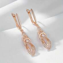 A Pair Of Long Bohemian Style Earrings With Inlaid Round Synthetic Zirconia, Perfect For Parties, Banquets, And Weddings - Rượu sâm panh vàng - Xem 3