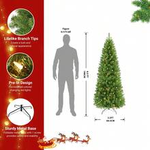 SHARECONN 4/5/6/7/7.5ft Prelit Artificial Hinged Slim Pencil Christmas Tree With Warm White Lights, Full Branch Tips, Good Choice Decoration For Xmas Holiday, 4 FT,5 FT,6 FT,7 FT,7.5 FT, Green