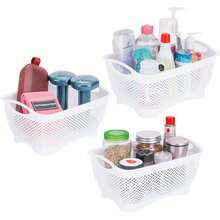 Canastas Organizadoras de Plástico Set de 3 Cestos de Almacenamiento y Decoración Blancos.Ideal para Artículos de Baño, Lavandería, Despensa, Cocina y el Hogar, es Multiusos y Fácil de Limpiar - 1 - Ver 3