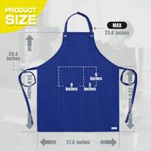 Delantal elstico de rayas para hombres y mujeres, babero ajustable con 2 bolsillos para cocina y cocina, impermeable - Azul real - Ver 3