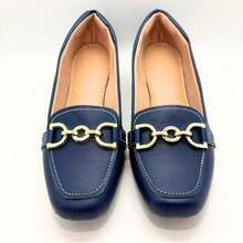 Women's Square Toe Loafer Shoes Comfortable Casual With Elegant Embellishment - 藏蓝色 - 查看 4