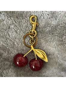 1pc Chic Cherry Keychain With Sparkling Resin Pendant - Alloy, Customizable C-Hook Closure For Women's Wallets & Bags ,Ideal Gift For Family, Friends, And Couples Valentine's Day Gift Valentines