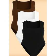 Kit 3 Bory Plus Size Body Bori Tank Top Thick Strap Closed Back Second Skin Fresh Fashion Spring Summer Timeless Clothes Large - 黑色/白色/棕色 - 查看 1