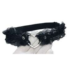 Lolita Punk Lace Trim Rivet Cross Leg Ring Leg Strap Gothic Halloween Women Elastic JK Leg Ring Anklet - 黑色 - 查看 5