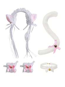 猫咪角色扮演服装 - 2/3/4 件猫耳和尾巴套装，带项圈爪子手套猫咪角色扮演服装配饰小猫耳朵项圈尾巴 R 爪子或女士女孩万圣节装扮