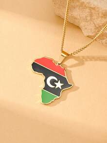 18K Gold Plated 1pc African National Flag Drip Oil Stainless Steel Map Necklace Men's Jewelry National Day Souvenirs Gift - Multicolor - View 5