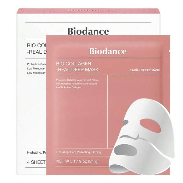 Bio-Collagen Real Deep Mask, Hydrating Overnight Hydrogel Mask, Pore Minimizing, Elasticity, Plumping Improvement, Korean Skincare, Stocking Stuffers For Teen Girls | 1.19oz(34g) X 4ea