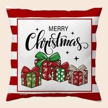 1 pieza Funda de cojín decorativa navideña, regalo de Navidad, funda de cojín con elementos navideños, decoración de habitación, decoración de dormitorio, decoración navideña, decoración de fiesta (no incluye el relleno del cojín) (impresión de un solo lado)