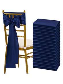 2pcs/10pcs Navy Blue Satin Chair Sash Knot Silk Wedding Chair Ribbon Bow Belt Party Wedding Chair Sash Tie For Birthday, Event, Hotel, Restaurant, Ceremony, Banquet Decoration