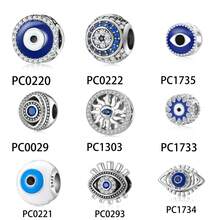 Fille 1 pièce À La Mode Mauvais Œil Bleu Zircone Cubique Pendentif Perle , S925 Argent DIY Breloque Pendentif Pour Femme Tous Les Jours Porter , Cadeau Pour Mère , , Petite Amie Anniversaire