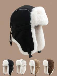 1 pieza Gorro de esquí con protección de oídos reforzada, a prueba de viento, adecuado para actividades al aire libre, ciclismo, y mantener el calor en los inviernos del noreste de China - gorra lei feng - Ver 1