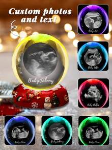1pc Personalized Christmas Family Photo Crystal Ball Night Light - Customizable Multi-Photo & Text Engraving With 3D Holographic Effect, Multi-Color LED Base Creating Warm Holiday Glow.