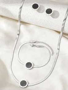 Elegant Roman Style Decorative Stainless Steel Jewelry Set For Women -4 Piece Set Fashion Autumn Collection With Necklace, Earrings And Bracelet