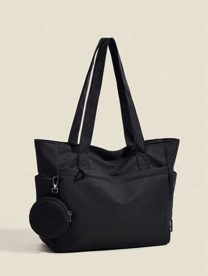 مجموعة حقيبة تسوق - حقيبة يد نسائية من النايلون متعددة الجيوب، حقيبة كاجوال خفيفة الوزن، حقيبة كتف عملية متعددة الاستخدامات للتسوق، مع محفظة نقود