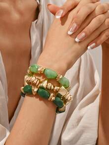 3pcs/Set Gelang Manik-Manik Akrilik Tebal Berlapis-lapis Gaya Retro Bohemian untuk Wanita - VL multiwarna - View 6