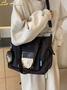 [US-Based Shipping]New Canvas Tote Bag, Ita Shoulder Bag, Cute Wallets & Clutch Bags, Unisex Cute Crossbody Bags, Ita Women's Crossbody Bags, Commuter Totes, Women's Handheld Shoulder Bags, Oxford Cloth Solid-Color Large-Capacity Crossbody Bags With Transparent Pocket Design, Large-Capacity Totes With Coin Pockets, New Korean-Style Collegiate Multi-Pocket Backpacks, Versatile Casual Crossbody Bags, Medium-Sized Canvas Bags, Transparent PVC Pocket Pressure-Relief Backpacks, Bohemian-Style Backpacks & Book Bags Suitable For Women Or Students, Perfect For Organizing Books, Shopping, Back-To-School Scenarios, Youth Arts & Sciences Backpacks, School Supply Storage, Campus Tote Bags, Book Totes, Back-To-School Essentials, Large Capacity Waterproof Design, Lightweight And Foldable, Classic Casual Style, Ideal For Young Women/College Students/Teachers, Perfectly Suited For Back-To-School Season, First Day Of School, Middle/High School Settings, Campus Totes, University Must-Have Items - 多色 - 查看 7